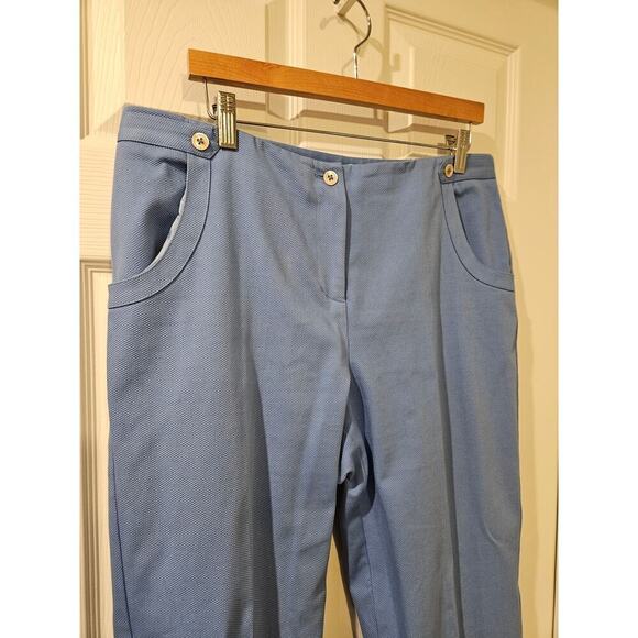 J. McLaughlin Cropped Pants Ankle Womens 12 Cyan Blue Textured Cotton Stretch - Picture 2 of 7